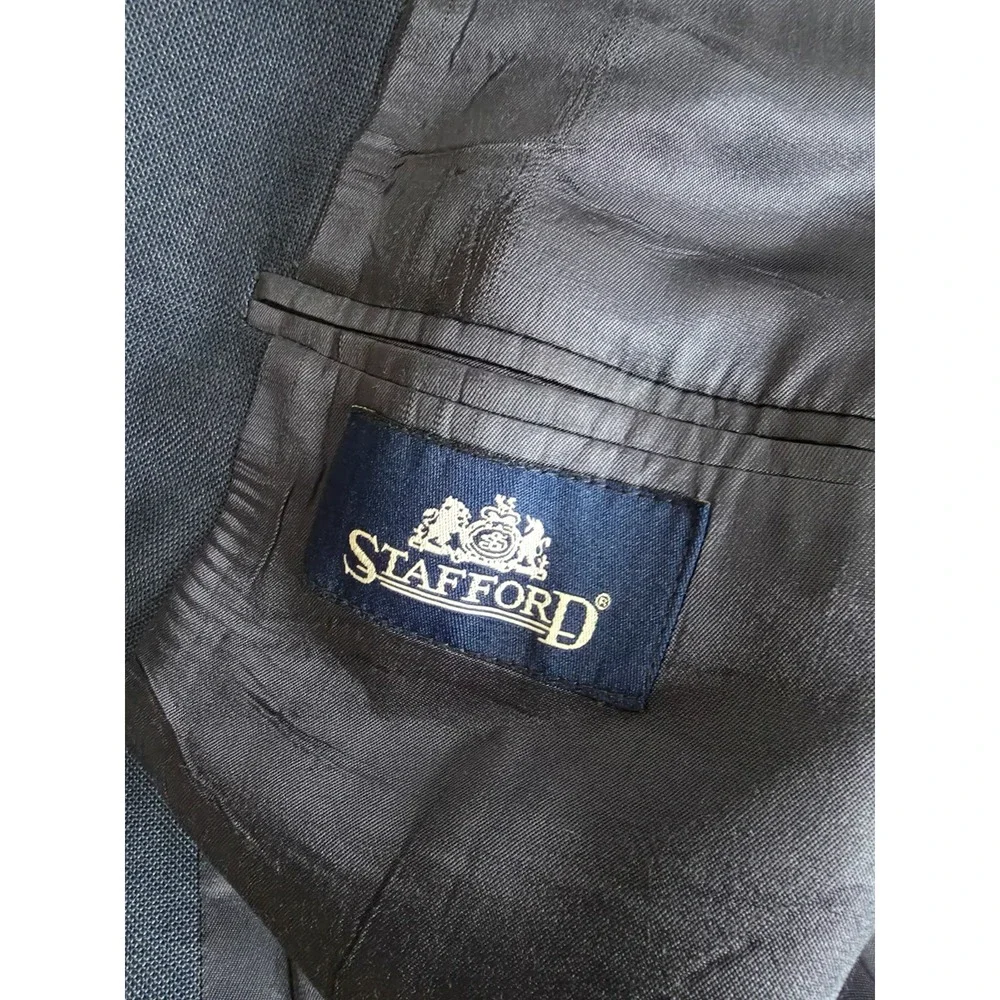 Stafford Sports Coat Mens 44‎ L Blue Blazer Jacket 2 Gold Buttons Wool Blend